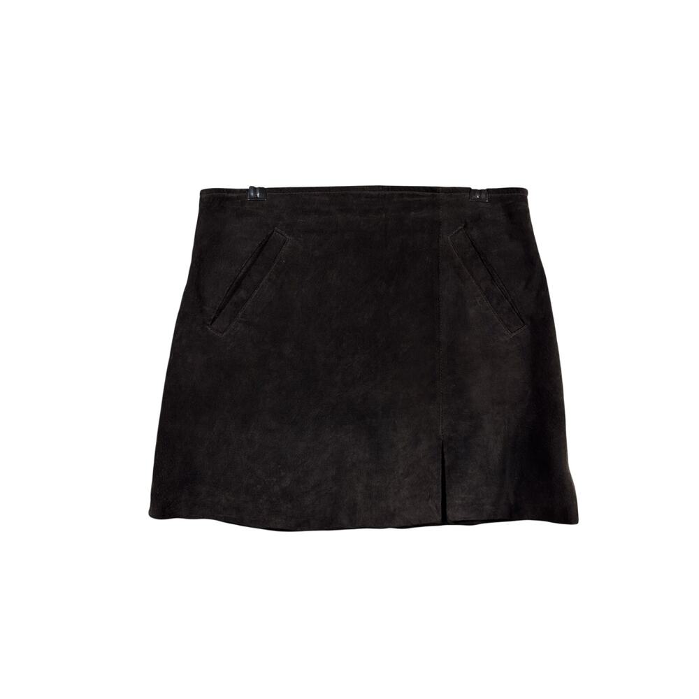 BLANKNYC Mini Skirt Womens 27 Dark Brown Suede Leather Front Slit